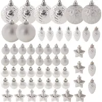 Kadax Kerstballen van kunststof, set van 60 ballen, kerstballen, kerstboomballen, kerstboomversiering, kerstdecoratie (zilver)