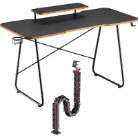 NanoRS - Gaming bureau met monitorlegbord - Zwart en Kabelopberggeer - Zwart met rood