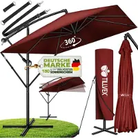 Tillvex Aluminium Parasol rechthoekig Ø 330 cm + afdekking met zwengel | Zweefparasol met standaard en windscherm, uv-bescherming, waterdicht, 360 graden draaibaar