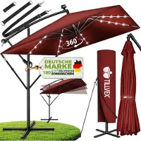 Tillvex Aluminium Parasol rechthoekig Ø 330 cm met led-zonne-energie + afdekking met zwengel | Zweefparasol met standaard en windscherm, uv-bescherming, waterdicht, 360 graden draaibaar