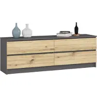 Akord Ladekast K160 met 4 Lades / Furniture Factory / Grafietgrijs - Artisan Eik / 160 x 55 x 40 cm