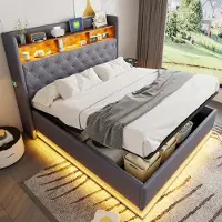 OKWISH Bedframe 140x200 cm – grijs – huisvormig ontwerp met lattenbodem – kindvriendelijk