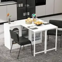 Merax Eettafel/Bartafel, 360° draaibaar, uitschuifbaar, omkeerbaar, eettafel, dressoir met glazen deur, opbergplank, keukentafel, wit