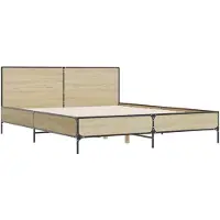 vidaXL Bedframe bewerkt hout metaal sonoma eikenkleurig 135x190 cm