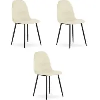 Leobert COMO Eetkamerstoelen – Set van 3 – Beige Velvet – Zwarte Metalen Poten – Comfortabele Ergonomische Zitting – Modern Design – Velvet Stoel voor Woonkamer, Keuken en Eetkamer – Max. 110 kg per Stoel
