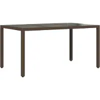 Syfax Tuintafel met glazen blad 150x90x75 cm poly rattan bruin