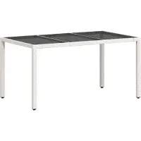 Syfax Tuintafel met glazen blad 150x90x75 cm poly rattan wit