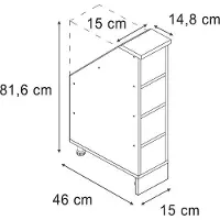 Vicco Rion Kast voor schuine wand – 15 x 81.6 cm met 4 compartimenten Antraciet