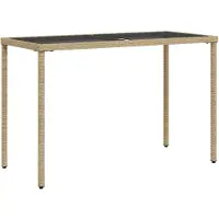 Syfax Tuintafel met glazen blad 115x54x74 cm poly rattan beige