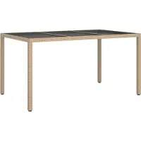 Syfax Tuintafel 150x90x75 cm gehard glas en poly rattan beige