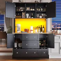 Merax Hoog kast 115x40x180cm - met LED-verlichting - woonkamerkast - met muziek- en lichtfunctie en omvalbeveiliging voor de keuken vitrine - zwart