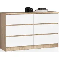 Akord Ladekast K120 met 6 Lades / Furniture Factory / Sonoma Eik - Wit / 120 x 77 x 40 cm