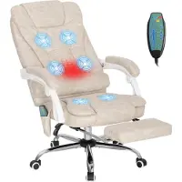 Vinsetto Massage Bureaustoel - Microvezelstof (100% polyester) - 70x65x119cm - Crème