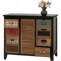 Mendler Apothekerskast -O63, kast met lades, etikettenhouder, vintage shabby luiken, 80x91x40 cm ~ behuizing zwart