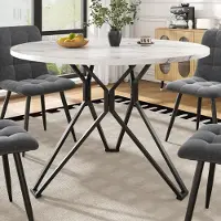 OKWISH Eettafel - Rond, geschikt voor 4 personen, met metalen poten, duurzaam MDF-blad, voor woonkamer en keuken, 100 x 100 x H 76 cm - Zwart
