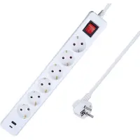As Schwabe as-Schwabe stekkerdoos met 6 stopcontacten, schakelaar, USB-A/C poorten, 1,4 meter, meerwegstekkerdoos, IP20