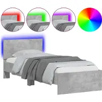 vidaXL Bedframe met hoofdbord en LED-verlichting betongrijs 90x200 cm