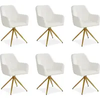 Homestyle4u Eetkamerstoelen van Linnen - 6 Stoelen - met armleuningen - draaibaar - Bouclé Beige en Gouden