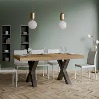 Itamoby - Uittrekbare eettafel 200/460x90 cm, model Traffic, eikenhout naturel, poten in antracietgrijs