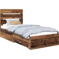 Syfax Bedframe met lade met opslag Oudhout 90 x 190 cm Bewerkt hout
