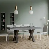 Itamoby - Uittrekbare eettafel 180/284x90 cm, model Traffic, met cementkleurige tafelpoten en antracietkleurige afwerking