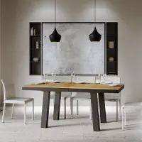 Itamoby - Uittrekbare eettafel 160/420x90 cm, model Bridge Evolution, met een eikenhouten blad in natuurlijke kleur en een antracietkleurig onderstel en poten