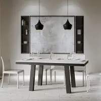 Itamoby - Uittrekbare eettafel 180/284x90 cm, model Bridge Evolution, met een blad van licht eikenhout, een wit frame en antracietkleurige poten