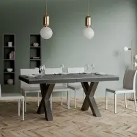 Itamoby - Uittrekbare eettafel 160/420x90 cm, model Traffic Evolution, met een cementkleurig tafelblad en antracietkleurige poten en onderstel