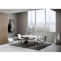Itamoby - Uittrekbare eettafel 160/420 x 90 cm, wit beukenfineer, zwarte poten