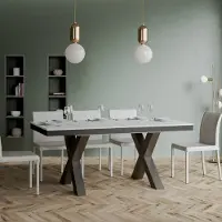 Itamoby - Uittrekbare eettafel 180/440x90 cm, model Traffic Evolution, esdoornhout, wit blad, antraciet onderstel en poten
