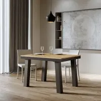 Itamoby - Uittrekbare eettafel 120/224x90 cm, model Bridge Evolution, met een eikenhouten blad in natuurlijke kleur en een antracietkleurig onderstel en poten