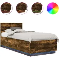 Syfax Bedframe met hoofdeinde Gerookt eiken 100 x 200 cm Bewerkt hout