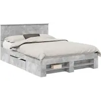 vidaXL Bedframe met hoofdeinde Beton Grijs 150 x 200 cm Bewerkt hout