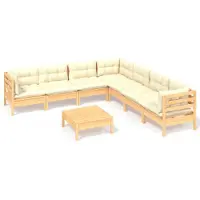 vidaXL 8-delige Loungeset met crèmekleurige kussens massief grenenhout
