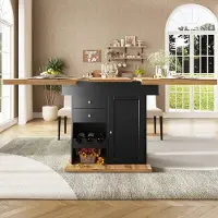 OKWISH Opklapbare eettafel met plank voor snacks en wijnrek, geschikt voor 4-6 personen, uitschuifbare tafel met wijnrek en lades, keukenkast voor keuken en woonkamer, zwart