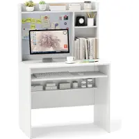 Costway Bureau, computerbureau, klein model met magnetisch prikbord, opbergvak, toetsenbordrek en verstelbaar legplank, kantoorbureau, 89x50x138cm, wit