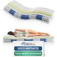AM Qualitätsmatratzen - Traagschuim matras 80x200cm - Gemiddeld (H3) - Traagschuim pocketveringmatras - Matras met geïntegreerde 6cm traagschuim deklaag - 24cm hoogte - Made in Germany