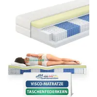 AM Qualitätsmatratzen - Premium traagschuim matras 90x200cm - Zacht (H2) - 1000 veren - Pocketveringmatras - Matras met geïntegreerde 6cm traagschuim deklaag - 24cm hoogte - Made in Germany