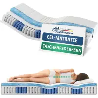 AM Qualitätsmatratzen - Gelschuim matras 200x200cm - Zacht (H2) - Pocketveringmatras gelschuim 200 x 200 - Matras met geïntegreerde 6cm gelschuim deklaag - 24cm hoogte - Made in Germany