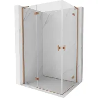 Mexen Mist-H L Duo scharnierbare douchecabine rechts 75 x 100 , transparant, geborsteld koper - 8A5L-075L-100P-65-00