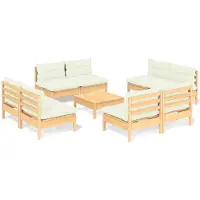 vidaXL 9-delige Loungeset met crèmekleurige kussens grenenhout