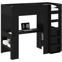 Syfax Loft Bedframe met Bureau Zwart Eiken 100 x 200 cm Bewerkt hout