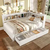 STILVORA slaapbank, type daybed, 140 x 200 cm, met twee lades. Jugendbett (bed voor jongeren) met bedframe, USB-aansluiting en lattenbodem, inclusief matras, kleur wit