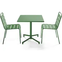 Oviala - Set van 70 cm tafel en 2 metalen tuinstoelen - Cactusgroen - Palavas