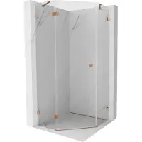 Mexen Lunar vijfhoekige douchecabine, scharnierend links 100 x 100 cm, transparant, geborsteld koper - 831-100L-100P-65-00-L