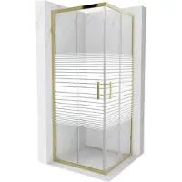 Mexen Rio vierkante douchecabine 80 x 80 , witte strepen, goud - 860-080-080-50-20