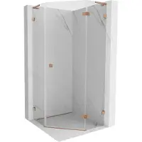 Mexen Lunar L vijfhoekige douchecabine draaideur rechts 90 x 90 , transparant, geborsteld koper - 831L-090P-090L-65-00-P