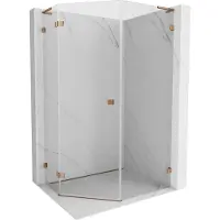 Mexen Lunar L vijfhoekige douchecabine, scharnierend links, 80 x 100 , transparant, roségoud - 831L-080L-100P-60-00-L