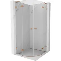 Mexen Lunar L halfronde douchecabine met draaideur 100 x 100 , transparant, geborsteld koper - 833L-100L-100P-65-00