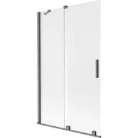 Mexen Velar badwand 2-delig schuifbaar 110 x 150 cm, ijsbloem, geborsteld geweergrijs - 896-110-000-31-66